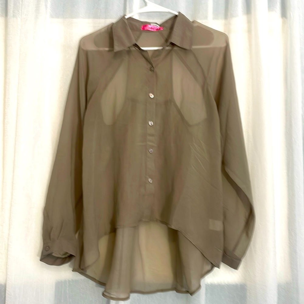 Retro Doll Butterfly cut out high-low sheer blouse size M